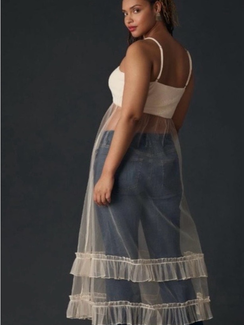 NWT! Anthropologie Sheer Tulle Maxi Dress Chai Adjustable Straps ~L - Picture 3 of 7